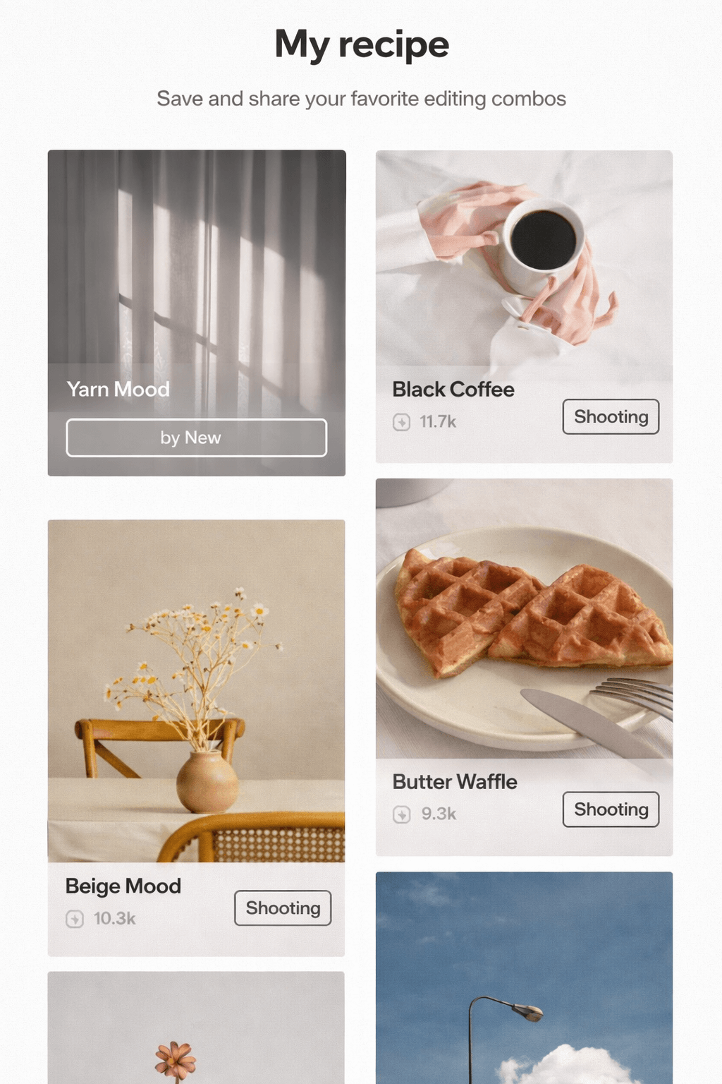 Foodie camera app interface showing filters
